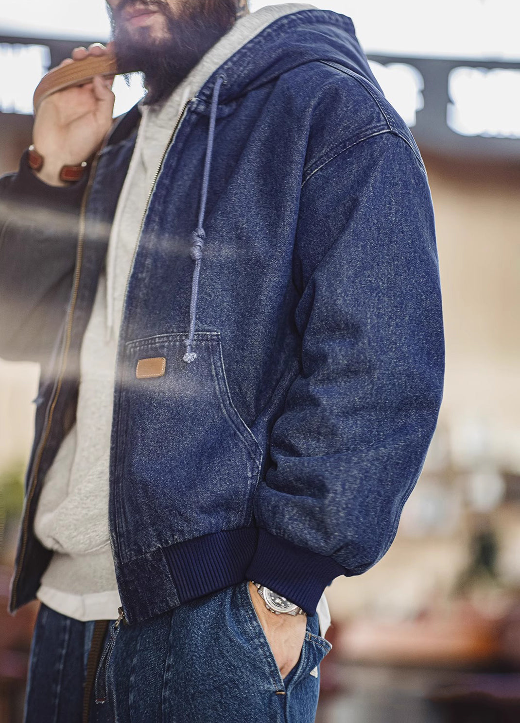 American Retro Washed Denim Outerwear Hooded Heavy Distressed Men's Jacket - Harmony Gallery