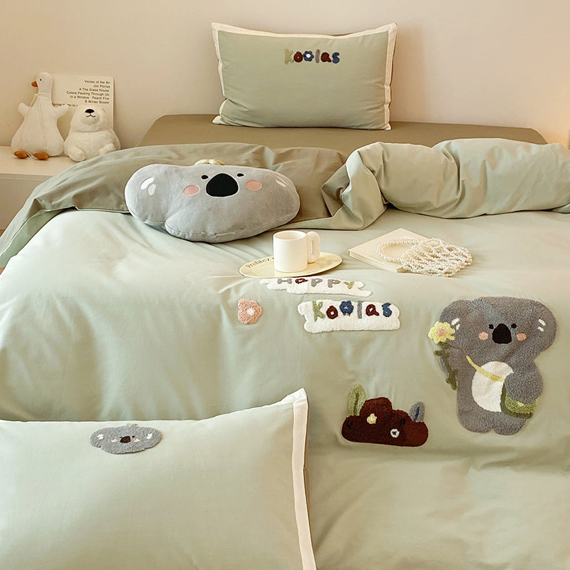 Cartoon Cute Little Koala Brushed Pure Cotton Thickened Four-Piece Bed Set