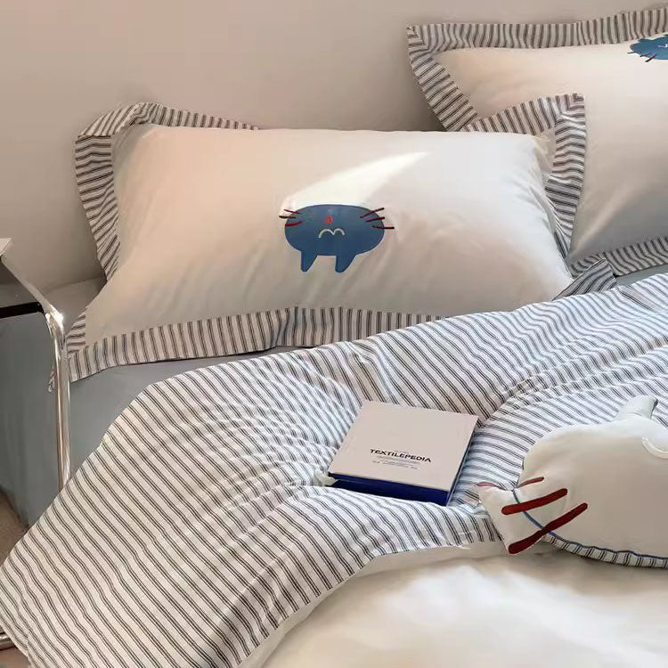 만화 귀여운 MoMo 작은 게으른 고양이 4피스 면 침대 세트