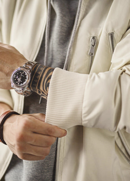 American Retro Casual White L2B Pilot Thin Baseball Short Daily Men's Jacket - Harmony Gallery