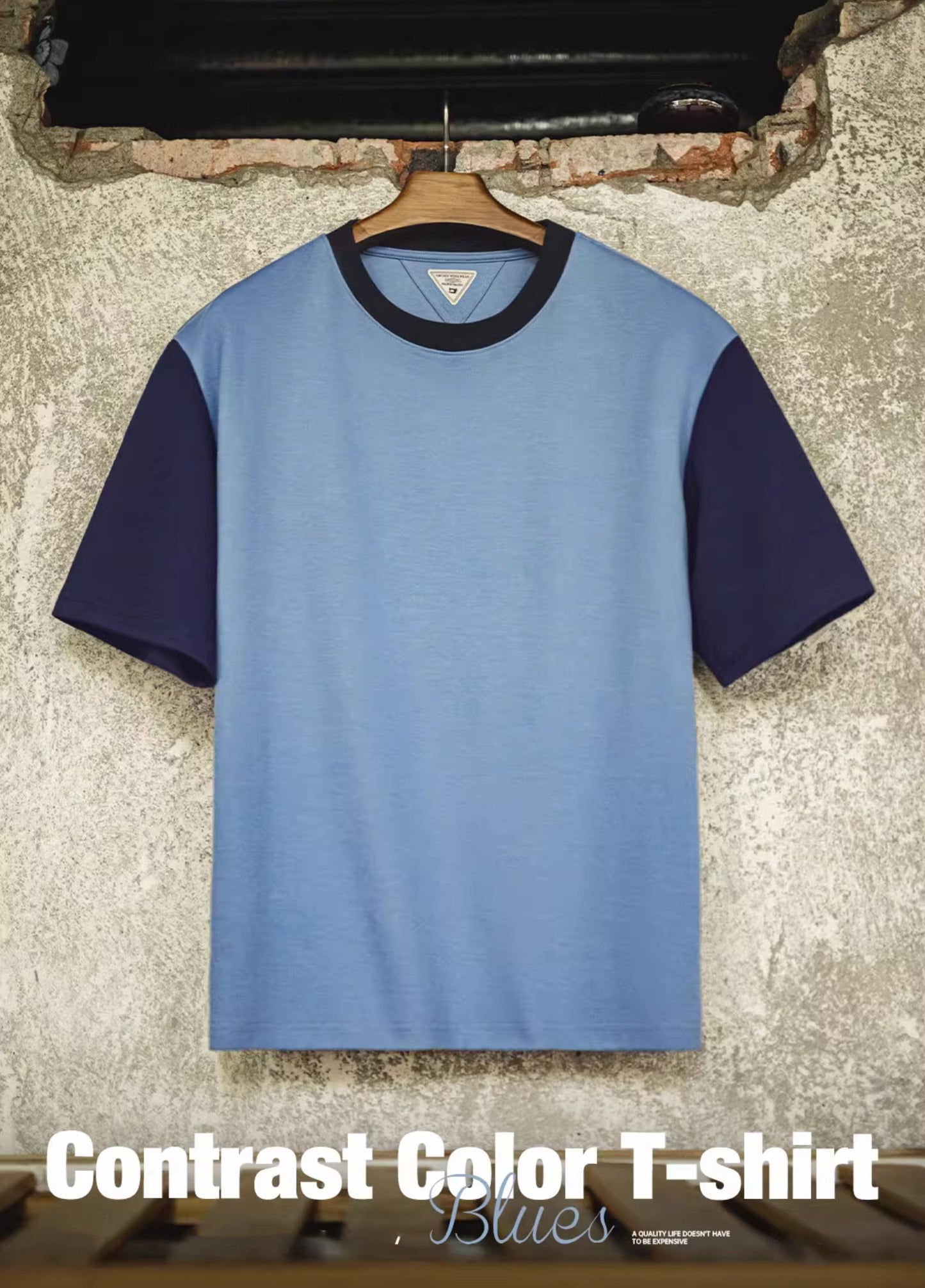 American Retro Threaded Neckline Drop Air Layer Contrast Color Men's T-Shirt - Harmony Gallery