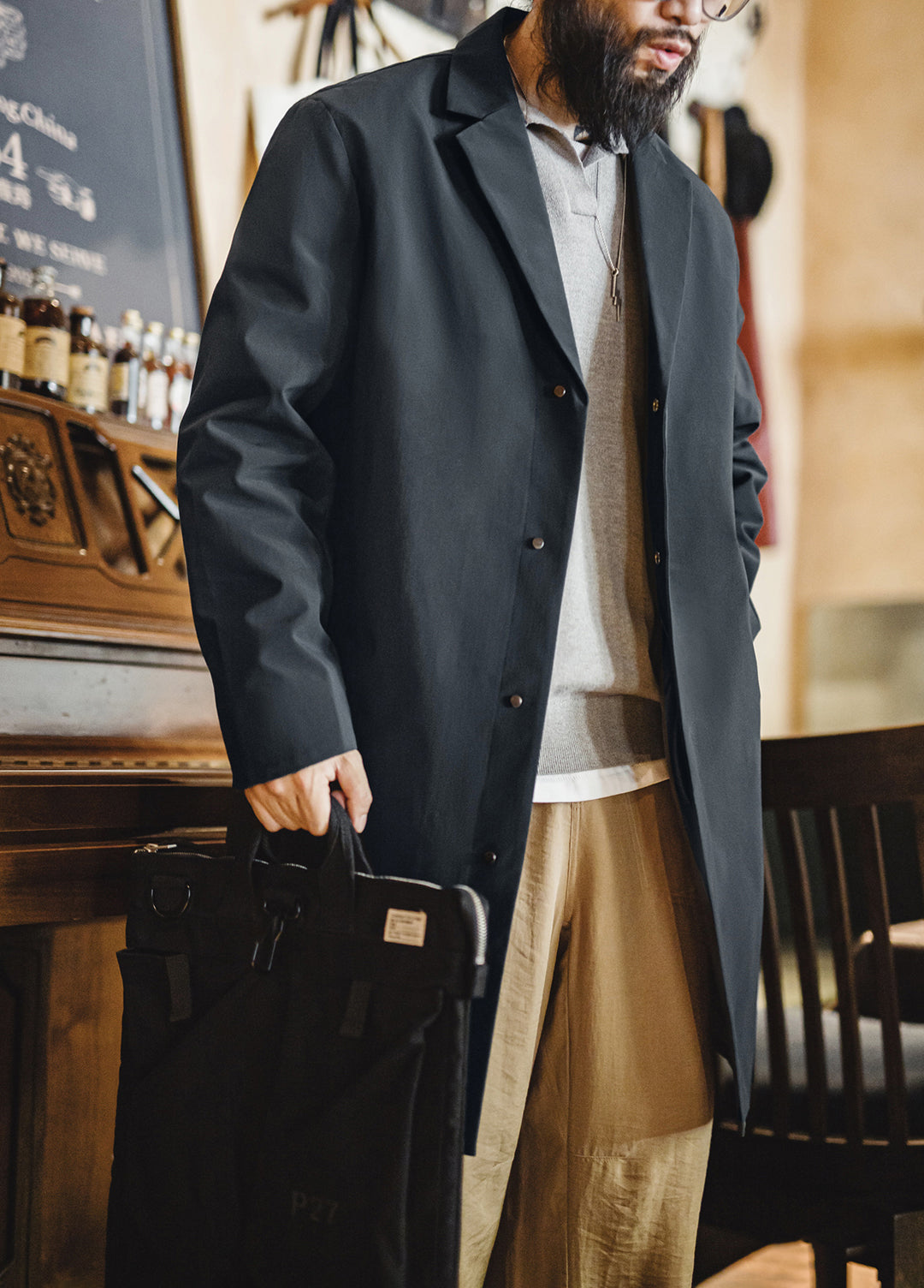 American Retro Thin Commuter Windbreaker British Mid-Length Lapel Men's Jacket - Harmony Gallery