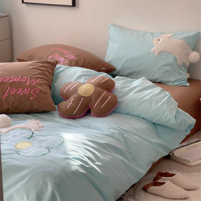 Girly Heart Cute Rich Rabbit Washed Four-Piece Pure Cotton Bed Set - Harmony Gallery