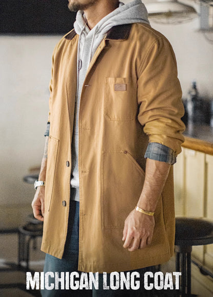 American Retro Michigan Trench Khaki Barn Mid-Length Daily Men's Jacket - Harmony Gallery