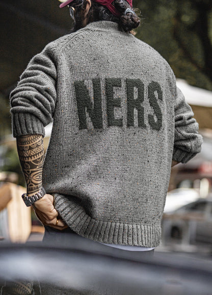 American Retro Jacquard Drape Pullover Knitwear Warm Elasticity Men's Sweater