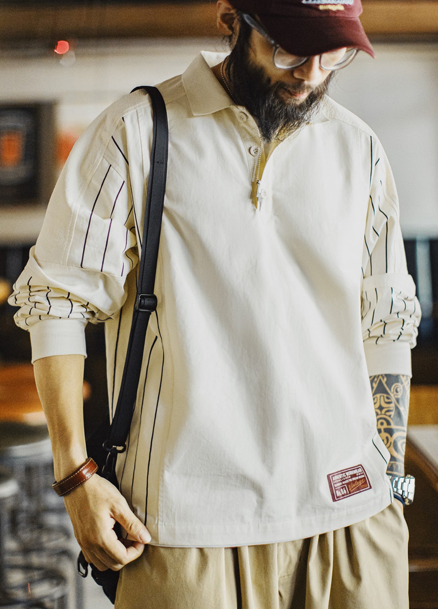 American Baseball Print Polo Splicing Pullover Embroidered Men's Sweater - Harmony Gallery