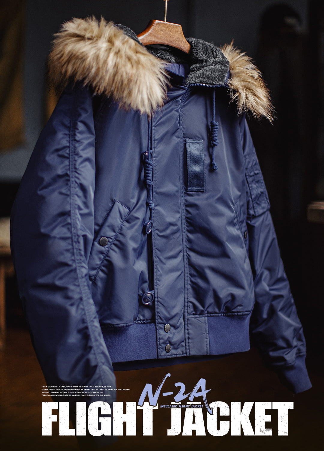 American Retro N2A Fur Collar Parka Blue Mountain Eagle Cotton Men's Jacket