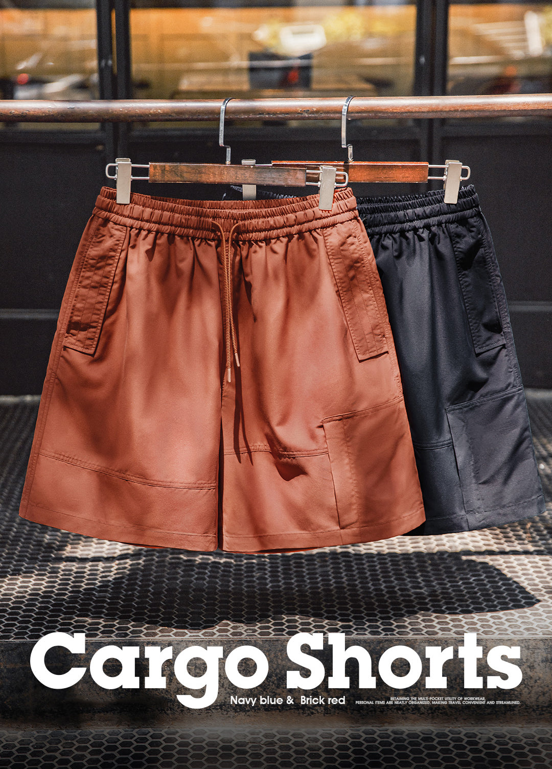 American Retro Drawstring Elastic Waist Straight Large Pocket Men's Shorts - Harmony Gallery