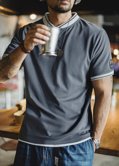 American Retro Henry Shirt Heavy Gray Blue Contrast Color Men's T-Shirt - Harmony Gallery