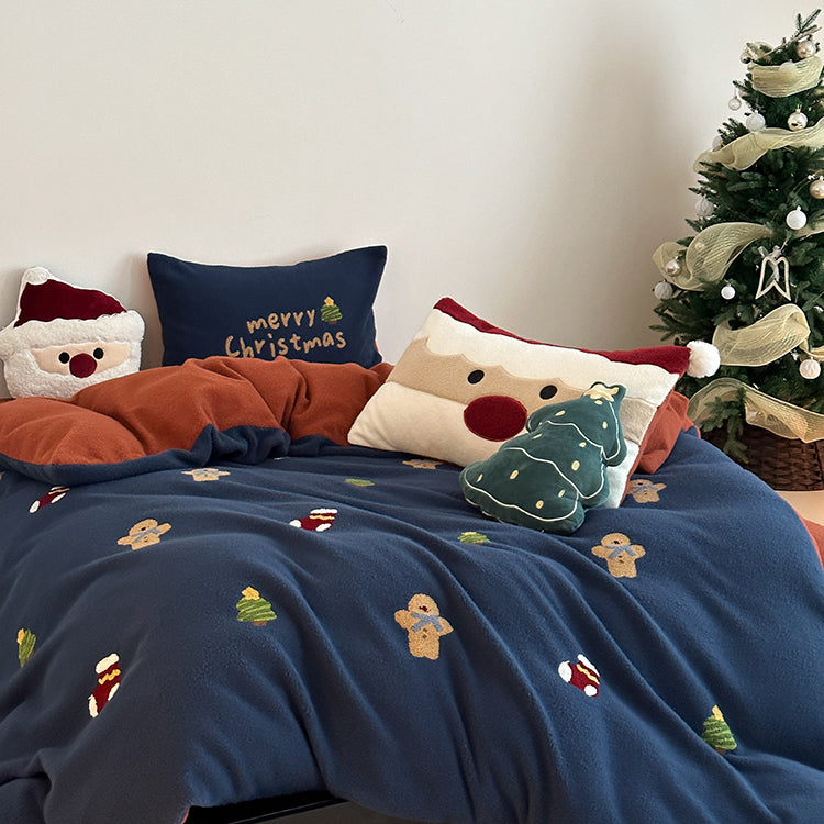 Christmas Winter Thickened Faux Cashmere Four-Piece Warm Fleece Bed Set