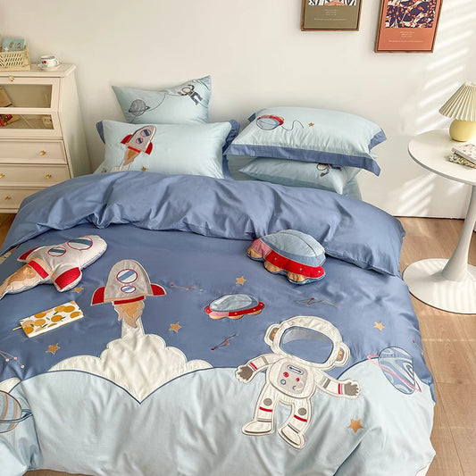Cute Astronaut Explore The Universe Six-Piece Pure Cotton Bed Set - Harmony Gallery