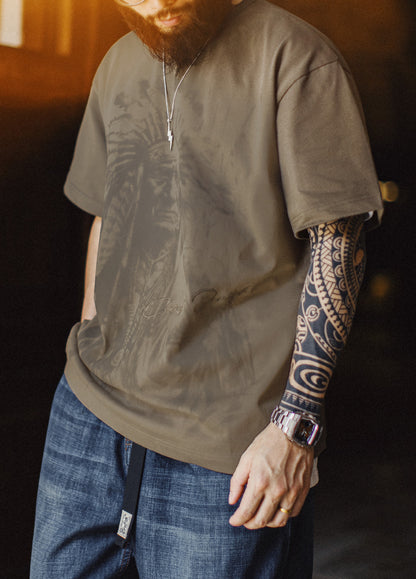 American Retro Full Print Pure Cotton Heavy Vintage Daily Men's T-Shirt - Harmony Gallery