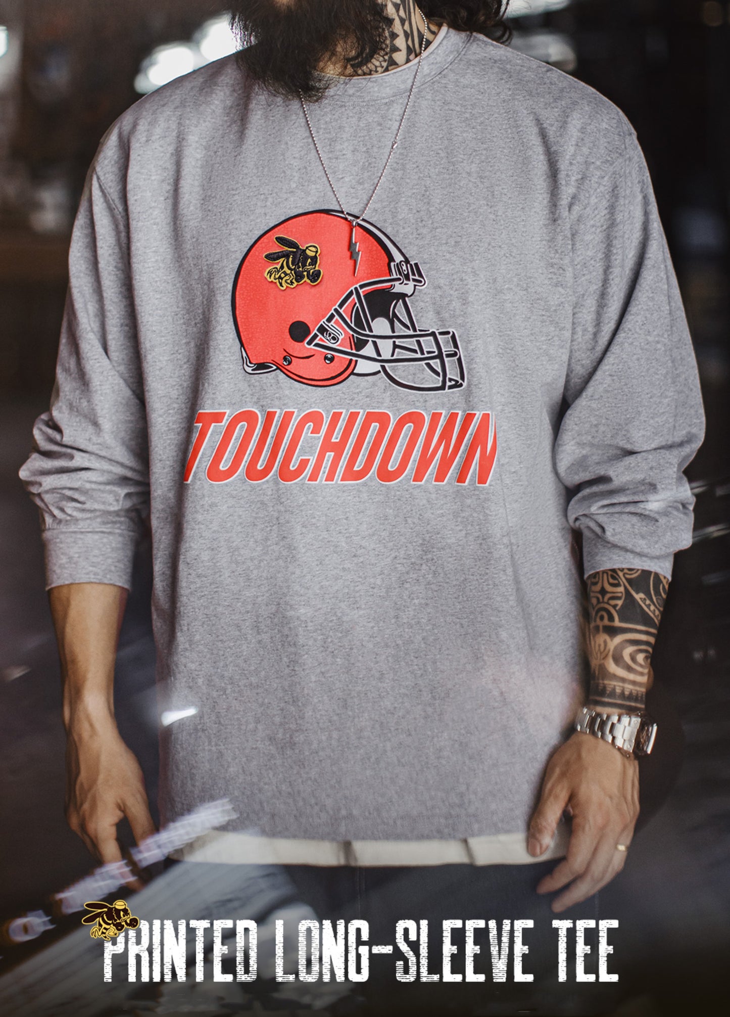 American Retro Embroidery Print Long-Sleeved Gray Pullover Men's Sweater - Harmony Gallery