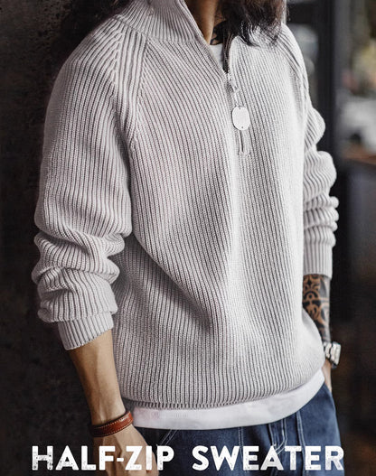 American Retro Half Zip Pullover Bottoming High Collar Knitted Men's Sweater