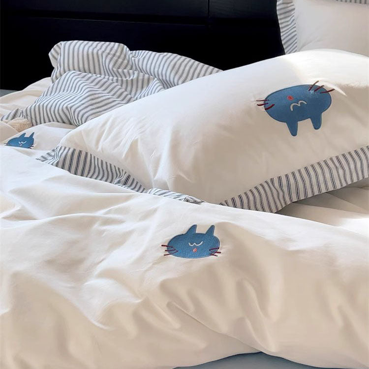 Set da letto in cotone in quattro pezzi con simpatico gatto MoMo Little Lazy Cat