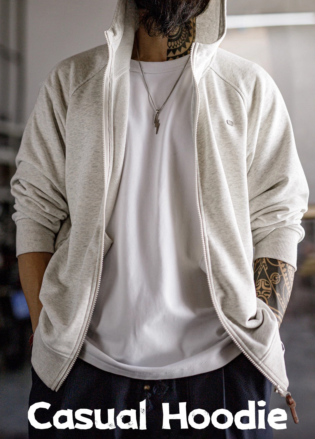 American Casual Hooded Raglan Sleeve Cardigan Long-Sleeved Men's Jacket - Harmony Gallery