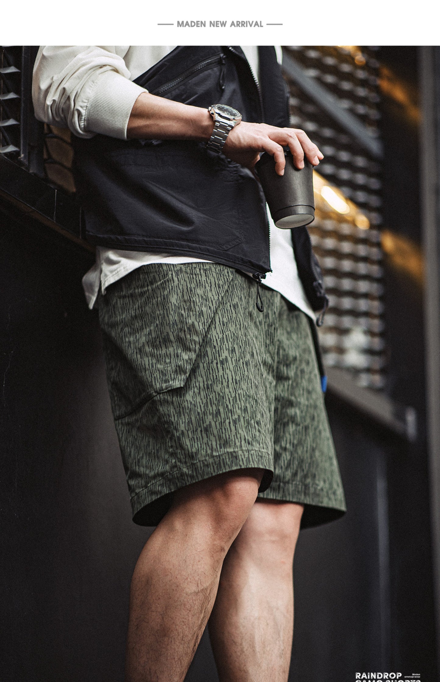 Pantaloni scurți americani retro pentru bărbați, cu camuflaj, funcționali, cu picături de ploaie