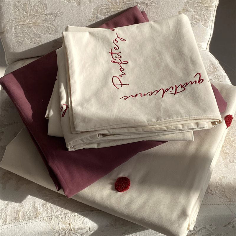 Sweet Love Brushed Four-Piece Pure Cotton Towel Embroidered Bed Set - Harmony Gallery