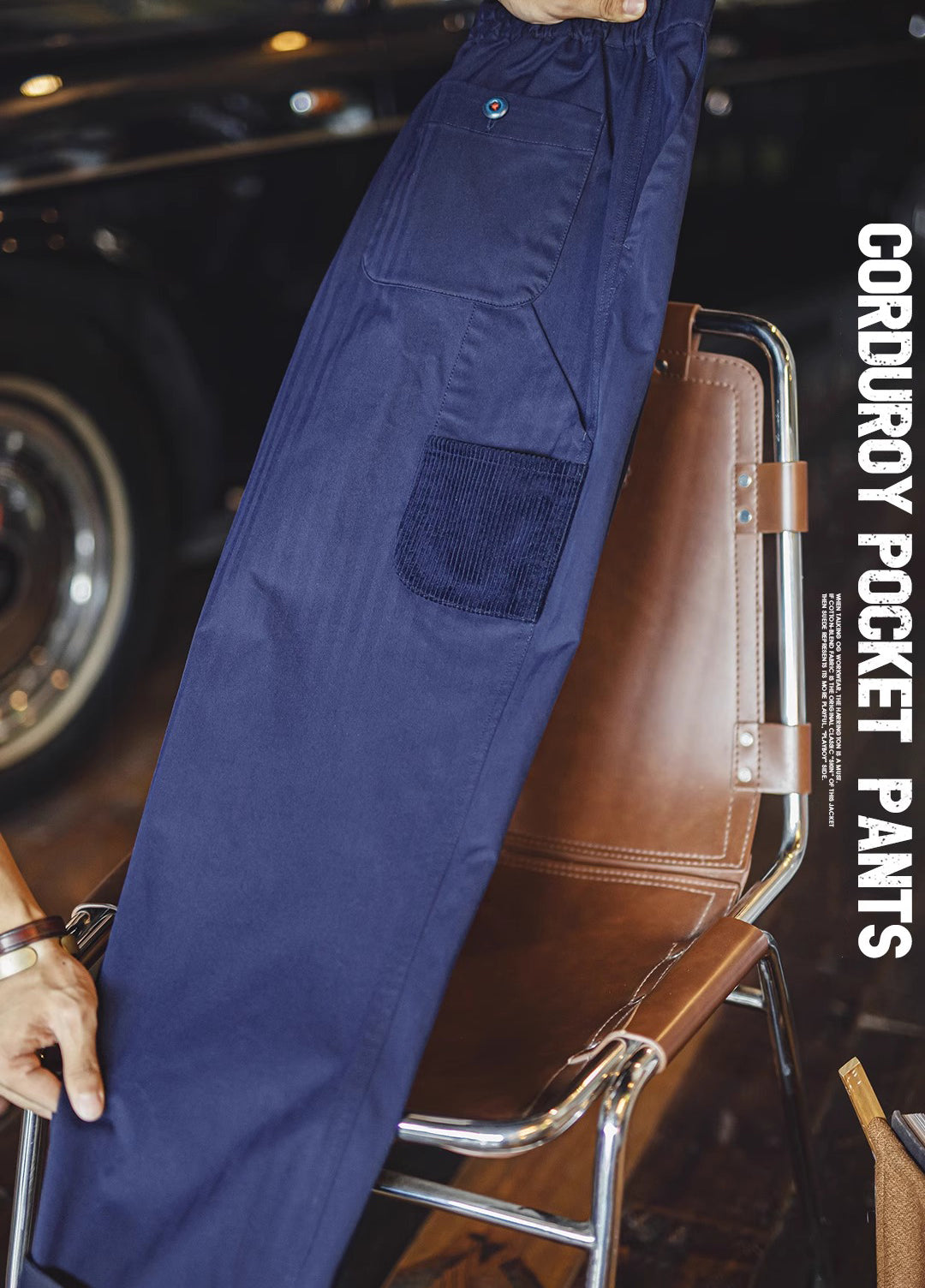 American Retro Logger Leg Slightly Tapered Elastic Waist Herringbone Men's Trousers