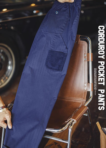 American Retro Logger Leg Slightly Tapered Elastic Waist Herringbone Men's Trousers