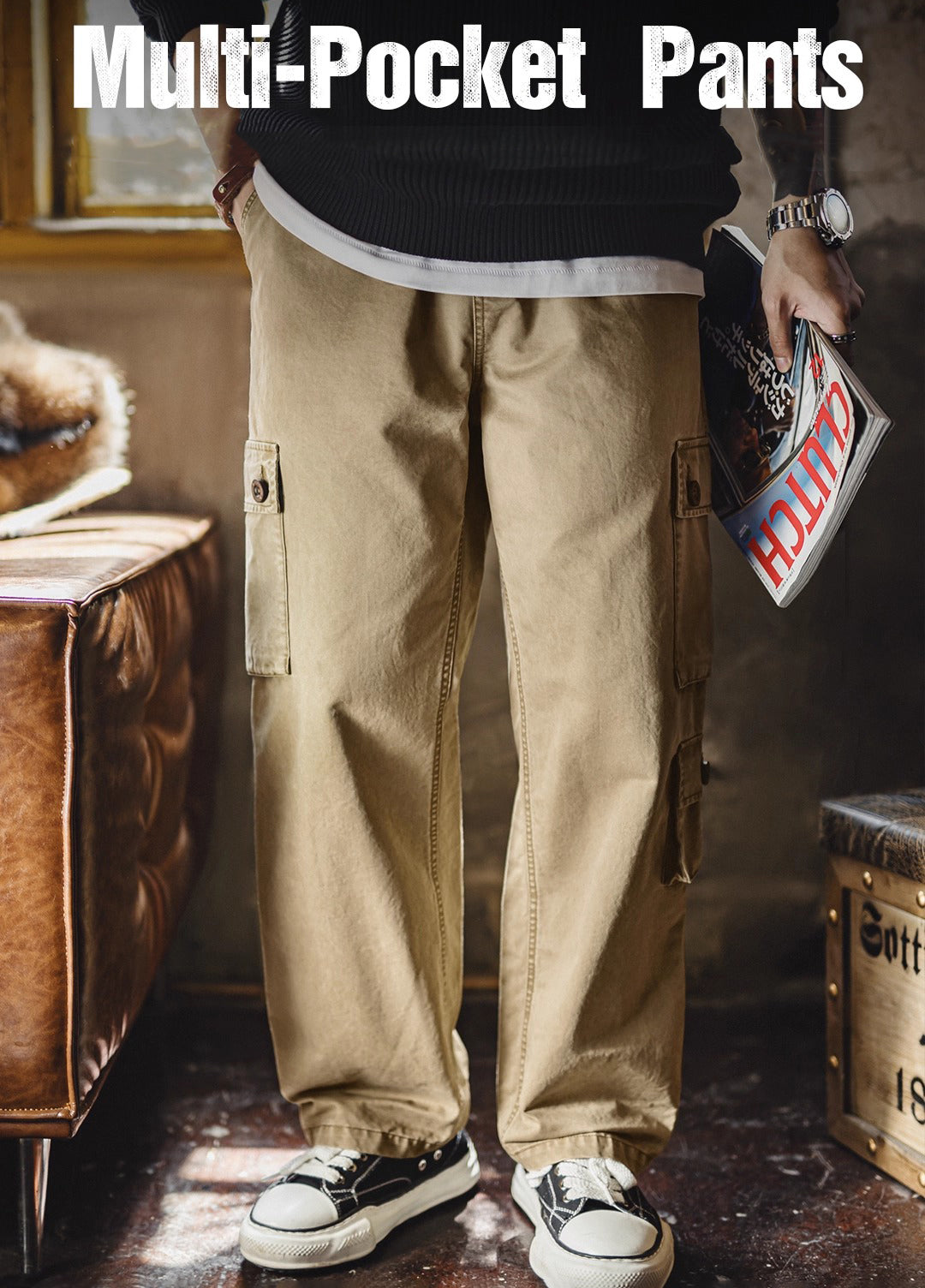 American Retro M51 Multi-Pocket Washed Distressed Straight Leg Men's Trousers