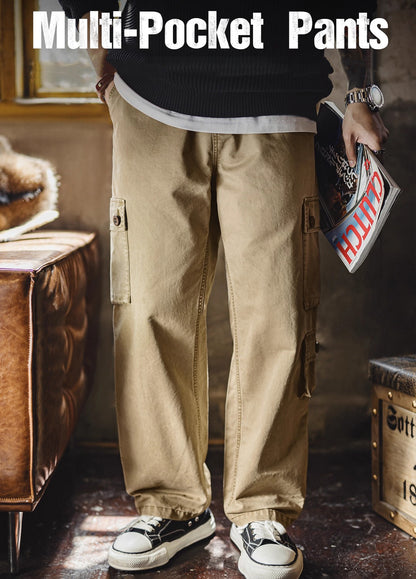 American Retro M51 Multi-Pocket Washed Distressed Straight Leg Men's Trousers