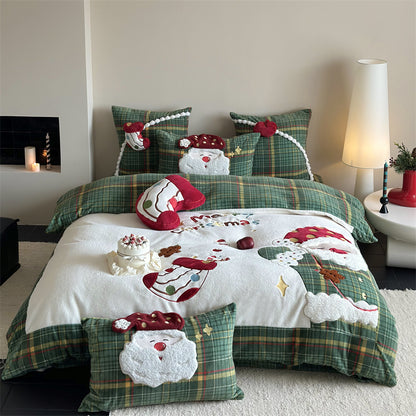 Christmas Wool Milk Velvet Four-Piece Winter Thick Warm Bed Set