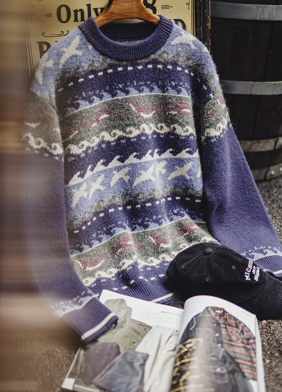 American Retro Fair Isle Pullover Thick Warm Outerwear Knitwear Men's Sweater
