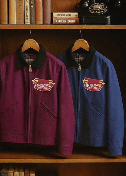 American Retro Detroit Navy Blue Hunting Barn Dragon Fruit Color Men's Jacket - Harmony Gallery