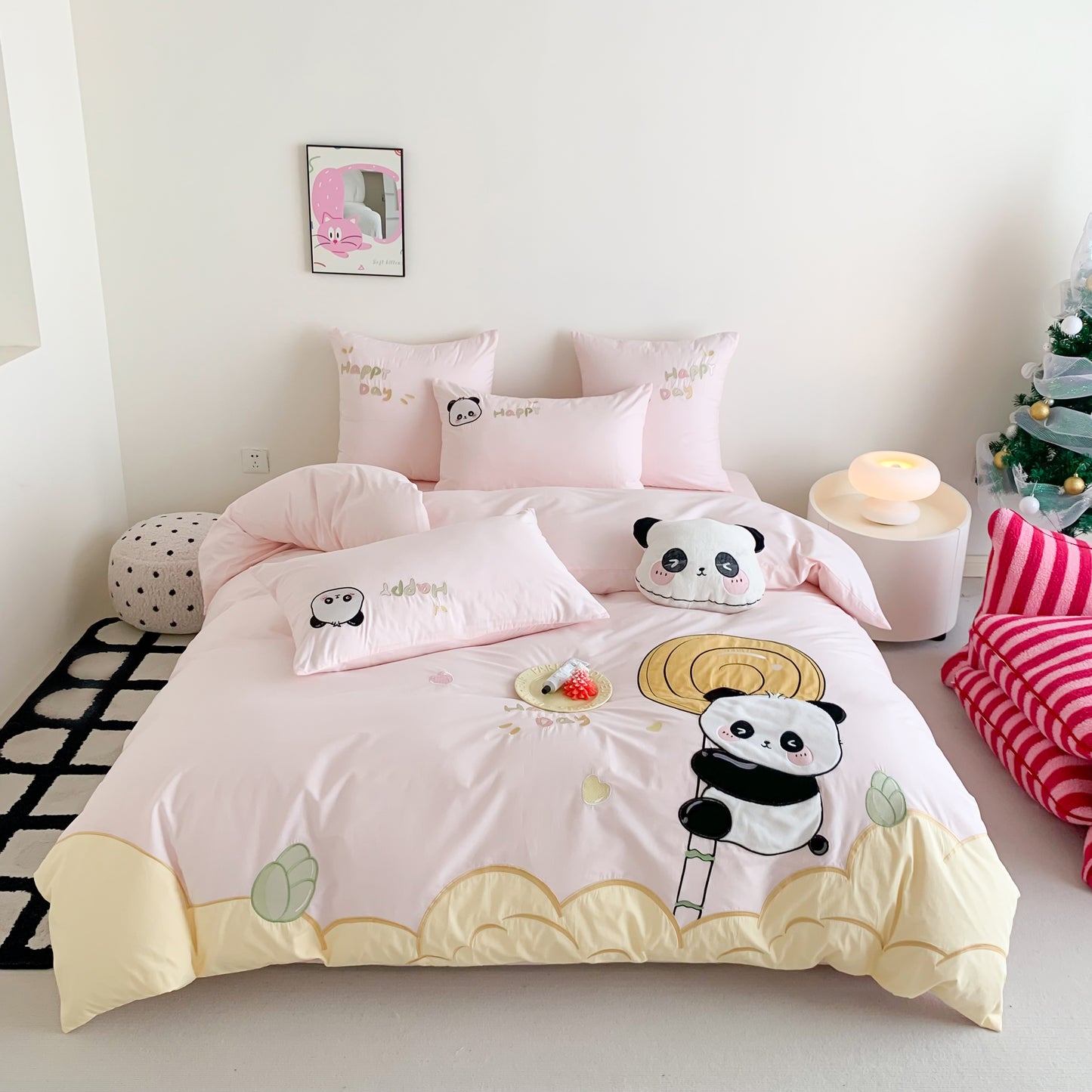 Cute Small Panda Pure Cotton Washed Four-Piece Bed Set