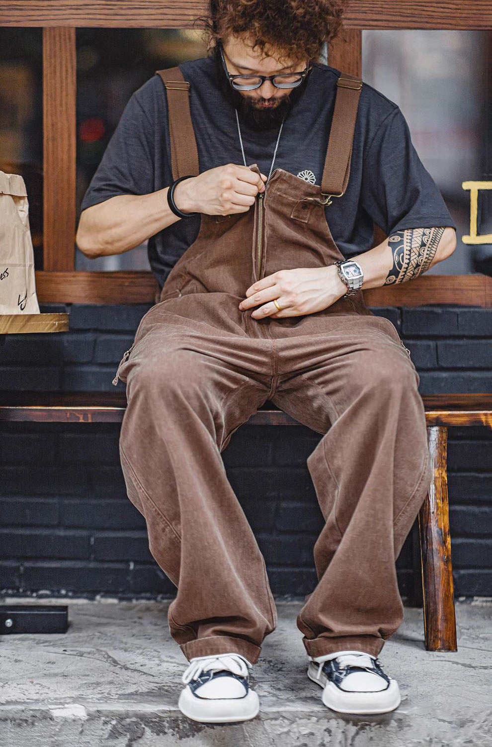 American Retro Old Deck Large Pocket Loose Suspenders Men's Overalls - Harmony Gallery