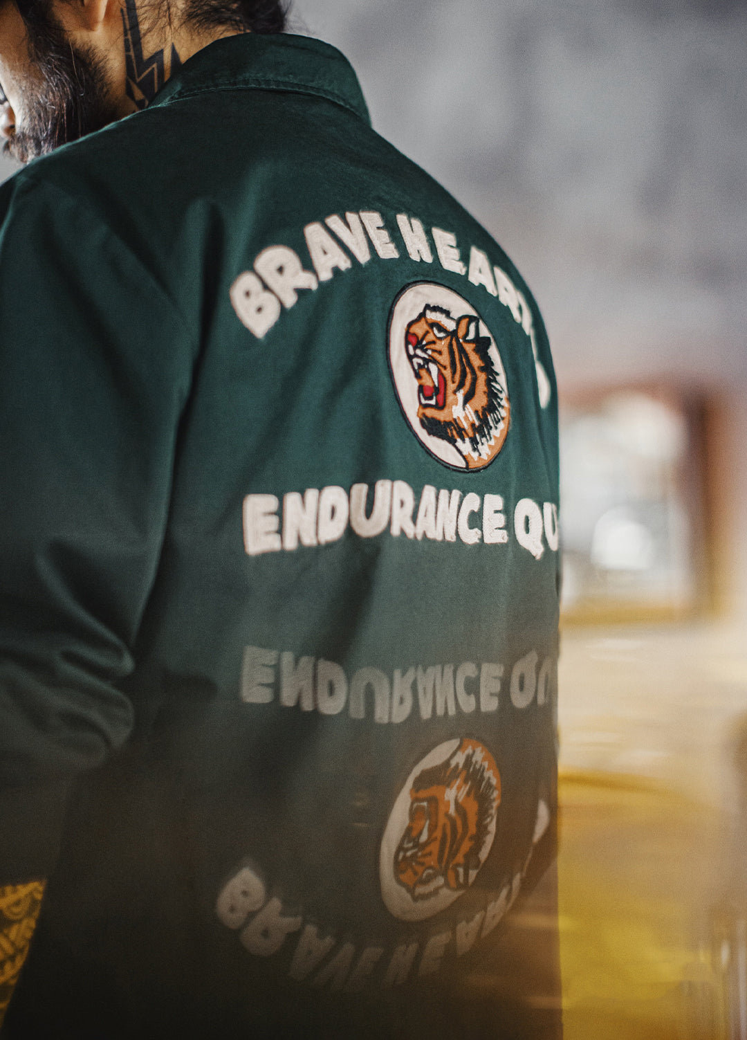 American Retro Embroidery Coach Lapel Dark Green Heavy Cotton Men's Jacket - Harmony Gallery