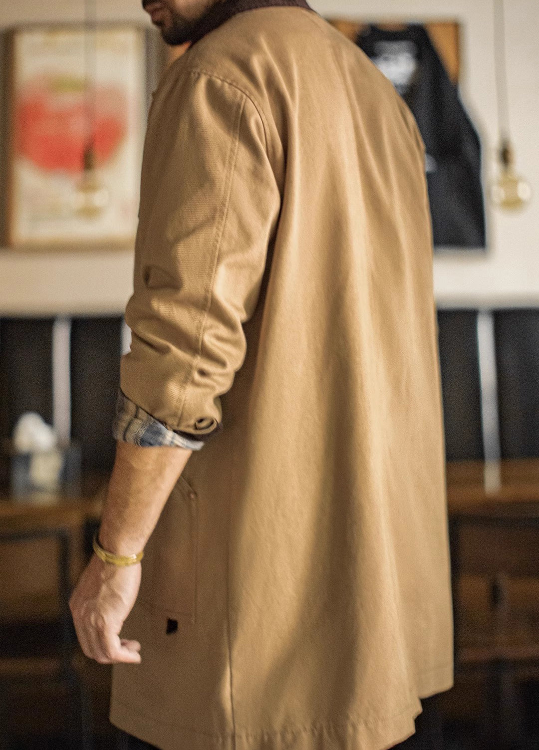 American Retro Michigan Trench Khaki Barn Mid-Length Daily Men's Jacket - Harmony Gallery