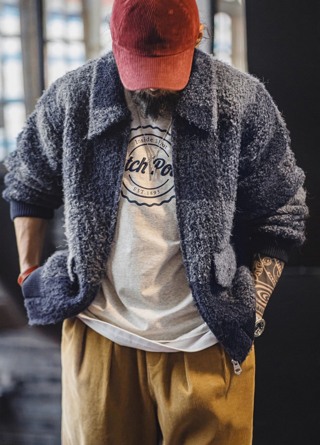 American Retro Buffalo Plaid Wool Coat Wool Blend Cardigan Men's Jacket - Harmony Gallery