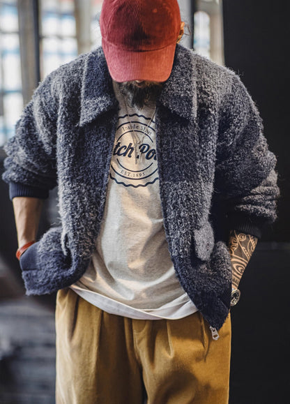 American Retro Buffalo Plaid Wool Coat Wool Blend Cardigan Men's Jacket - Harmony Gallery