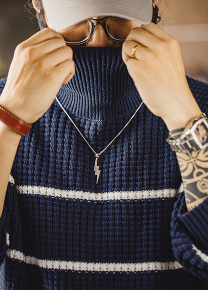 American Striped Raglan Sleeve Turtleneck Knit Thickened And Warm Men's Sweater - Harmony Gallery