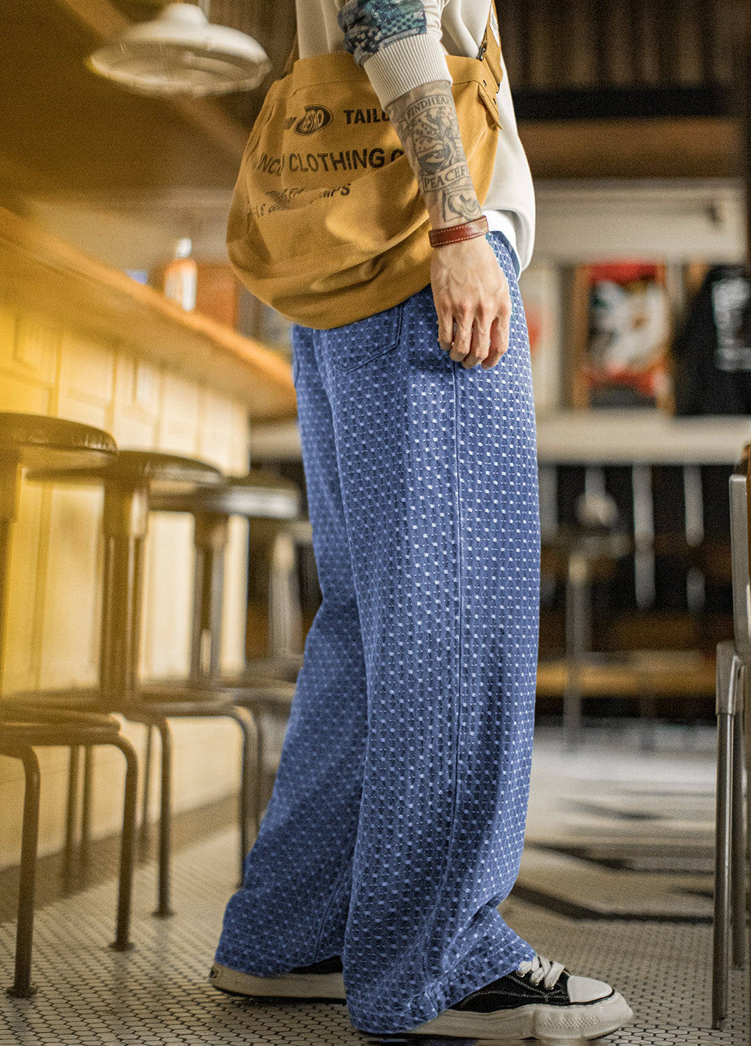 American Retro Full Print Jacquard Washed Denim Straight Drape Men's Jeans - Harmony Gallery