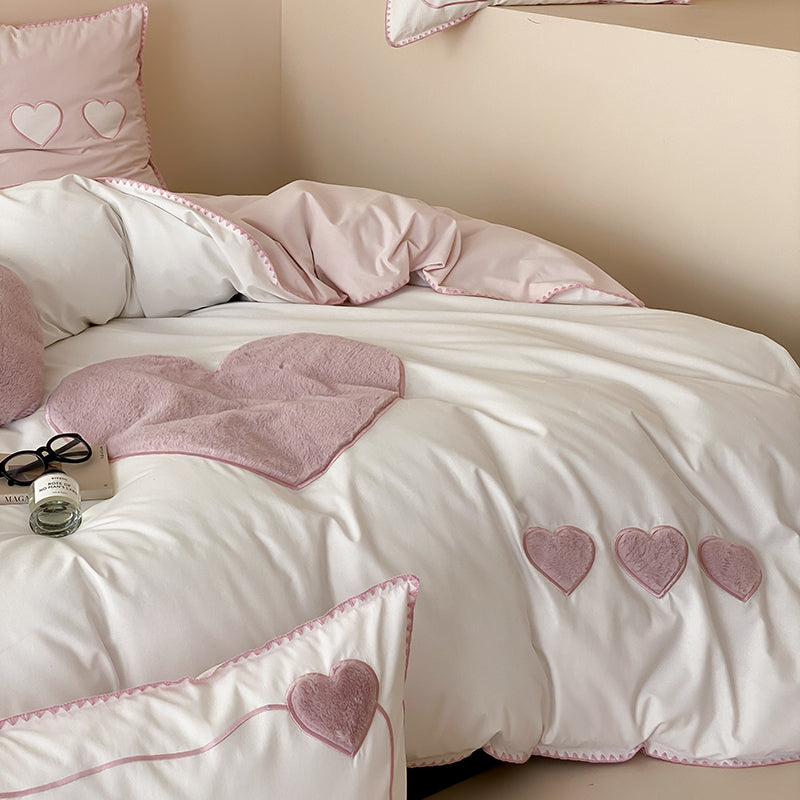 Girls Love Fall And Winter Thickened Brushed Four-piece Pure Cotton Bed Set