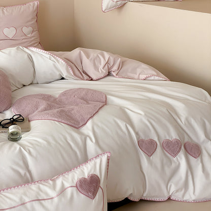 Girls Love Fall And Winter Thickened Brushed Four-piece Pure Cotton Bed Set