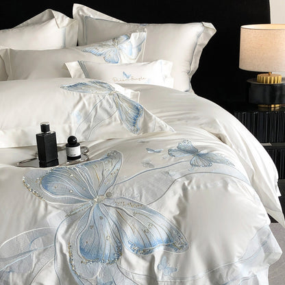 Light Luxury Cotton Exquisite Butterfly Embroidered Four-Piece Bed Set