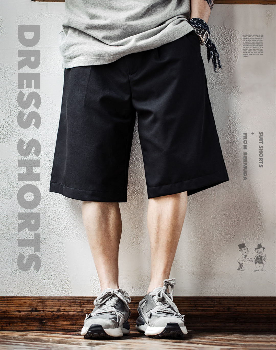 American Casual Bermuda Loose Black Straight Men's Shorts - Harmony Gallery