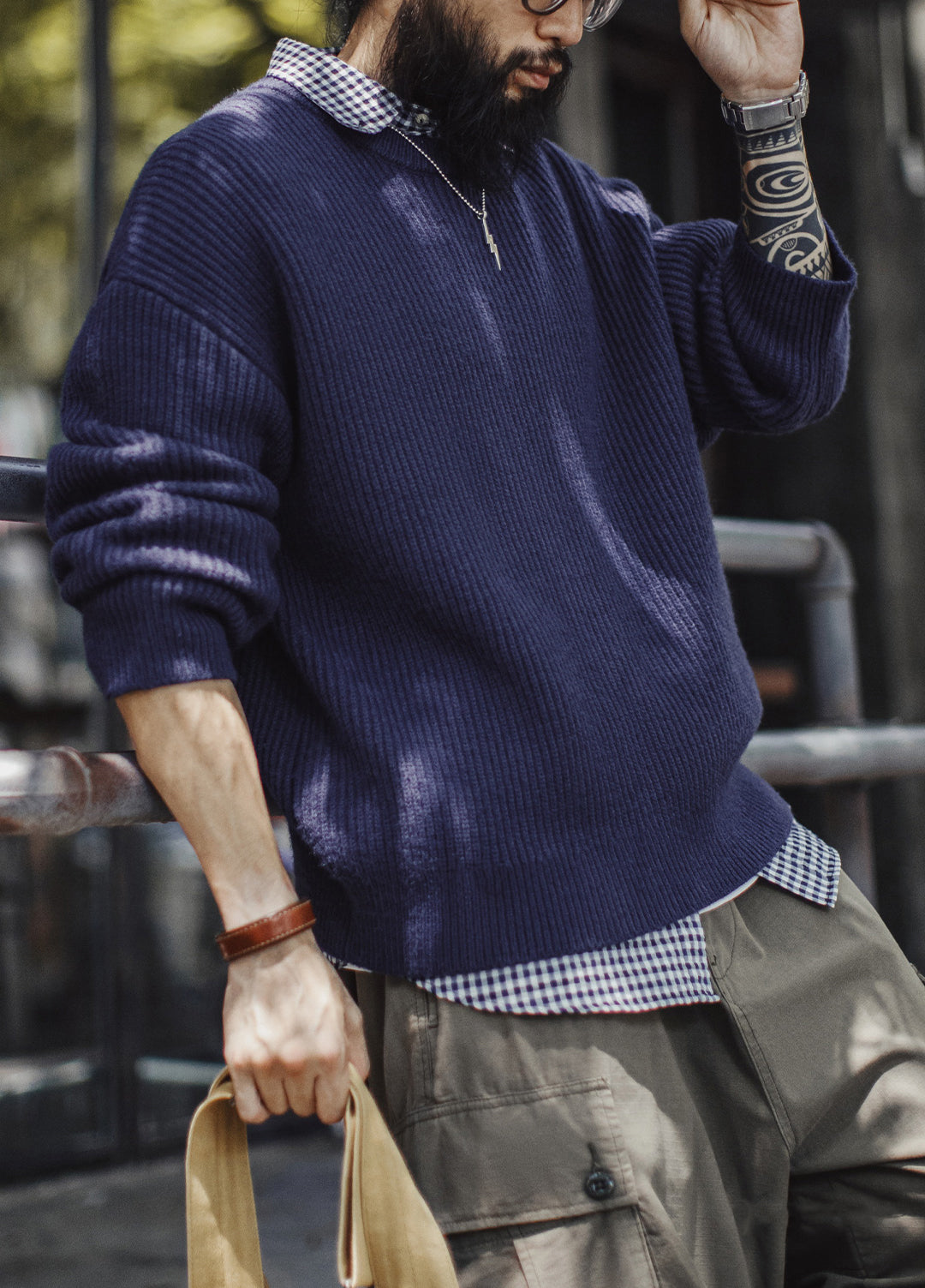 American Ribbed Pullover Striped Knit Cardigan Not Easily Deformed Men's Sweater