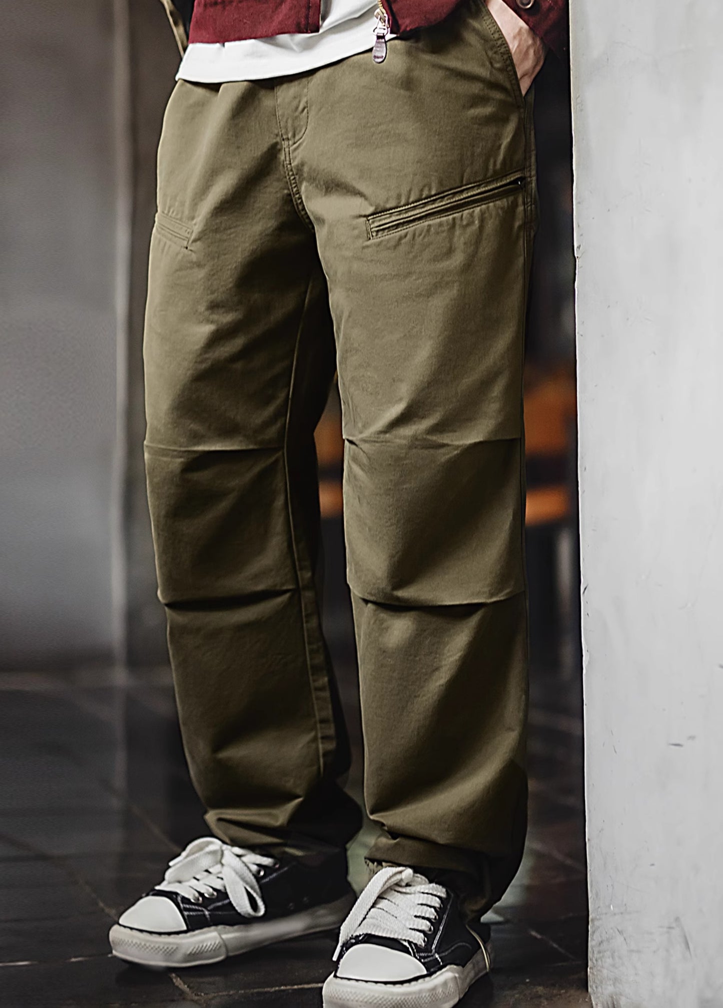 American Retro Double Pleated Parachute Cotton Drawstring Men's Trousers