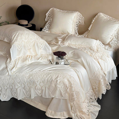 Set da letto in quattro pezzi di cotone a fibra lunga in pizzo romantico principessa francese