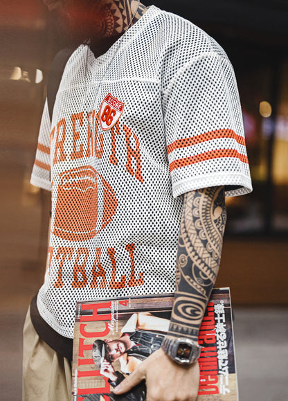 American Jersey Hollow Knitted Mesh Breathable Loose Half-Sleeved Men's T-Shirt - Harmony Gallery