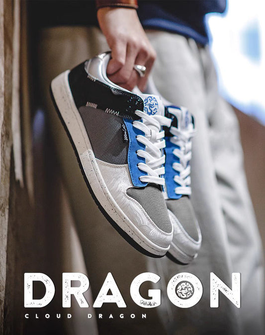 Dragon Design Silk Embroidery White Sports Men's Casual Shoes