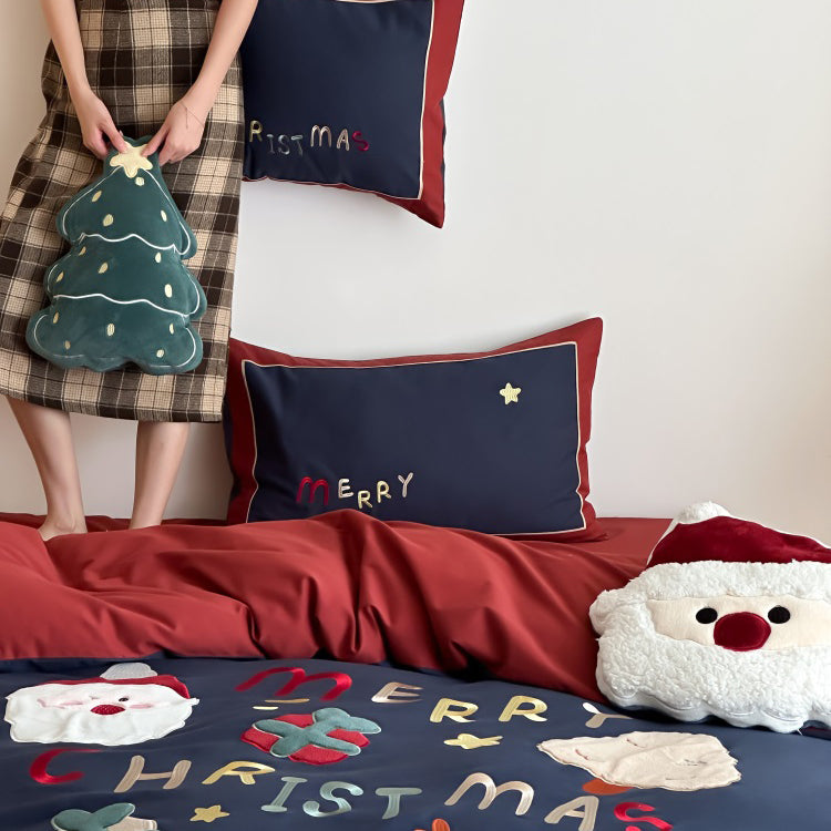 Winter Santa Claus Thickened All-Cotton Brushed Warm Four-Piece Bed Set