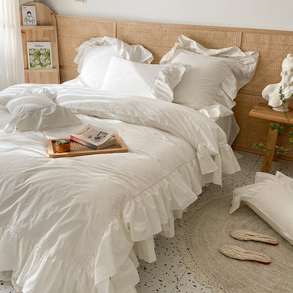 Set da letto in sette pezzi Princess Lotus Leaf Lace in morbido puro cotone lavato