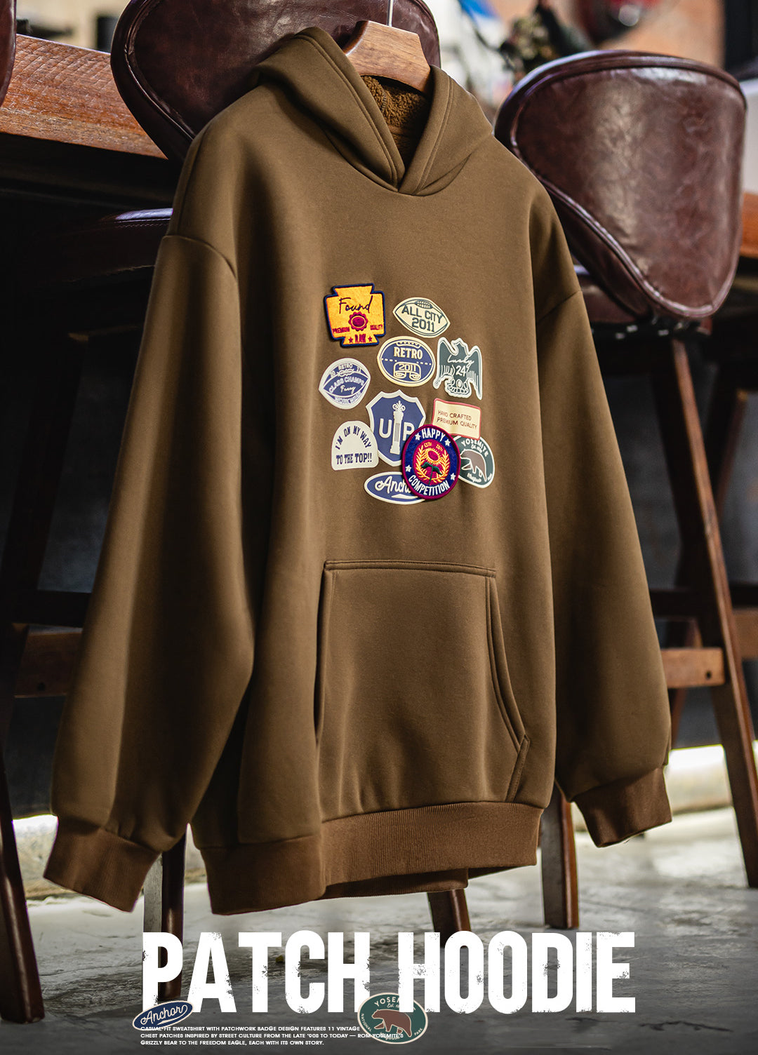 American Badge With Fleece Lining Micro-Elasticity Loose-Fitting Men's Sweater