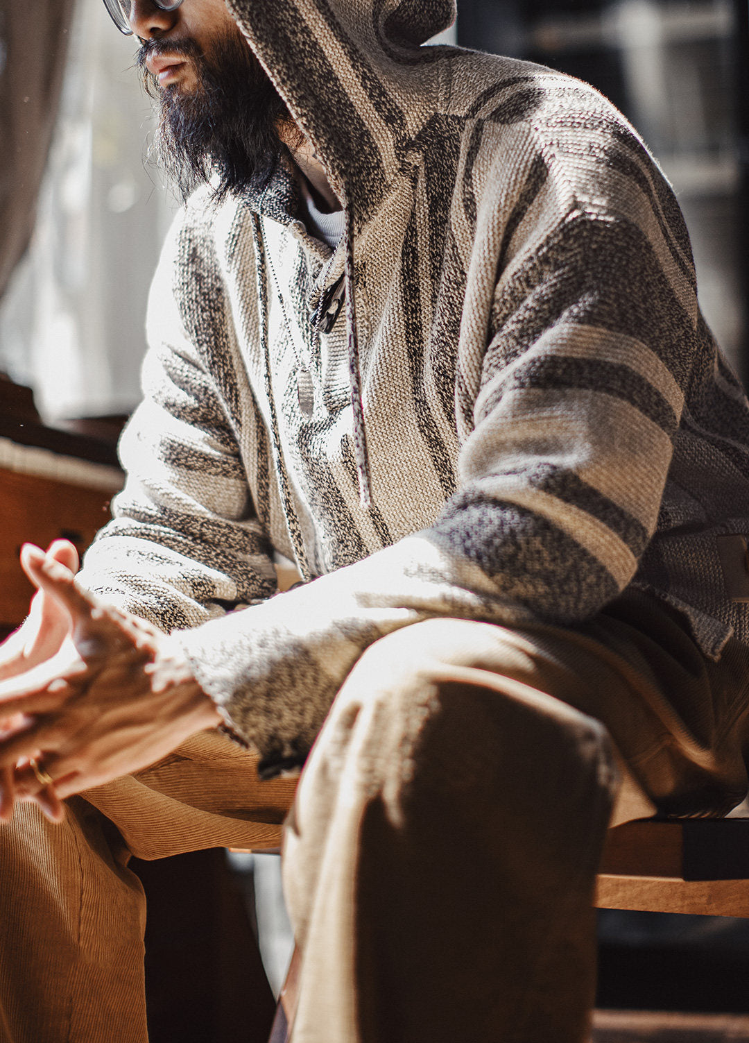 American Retro Baja Semi-Open Pullover Knitted Thin Draped Men's Sweater - Harmony Gallery